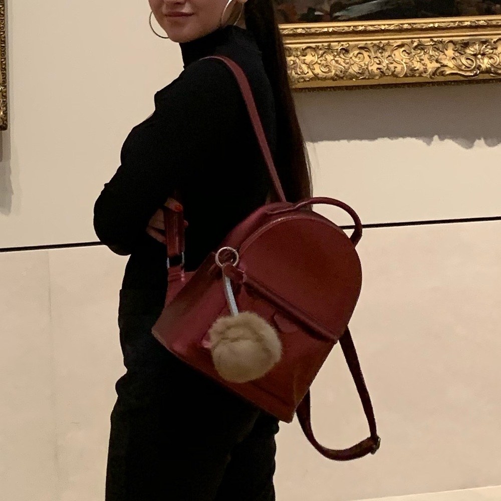 Leather red backpack